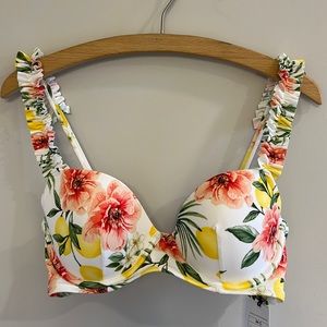 Shade & Shore Floral Lemon Ruffled Bikini Top size (34C)